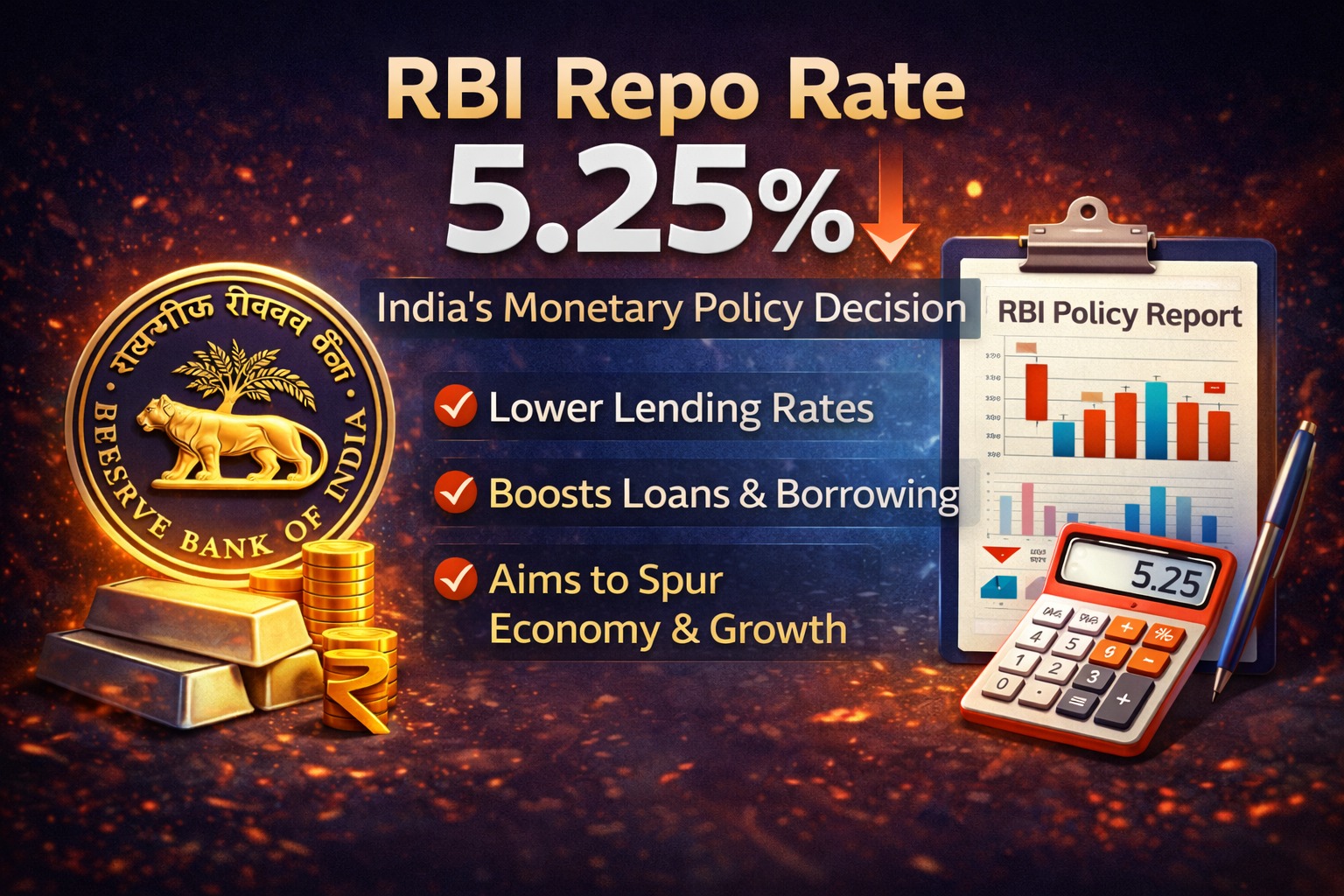 RBI repo rate 5.25 percent India monetary policy decision infographic